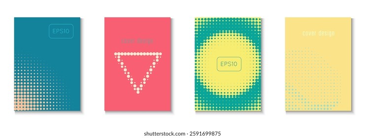 Halftone Texture Set. Future Concept In Minimal Layout. Flat Invitation With Geometric Frame. Graphic Flyer. Minimalist Book Pattern. Geometric Dot Cover. Trendy Halftone Texture