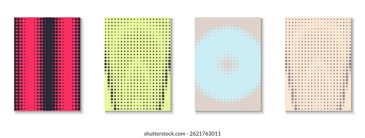 Rastertextursatz. Sommerkunst in minimalem Design. Junge Marke im minimalistischen Rahmen. Geschäftsflieger. Minimalistischer abstrakter Hintergrund. Geometrische Grafikabdeckung. Trendy Halftone Texture