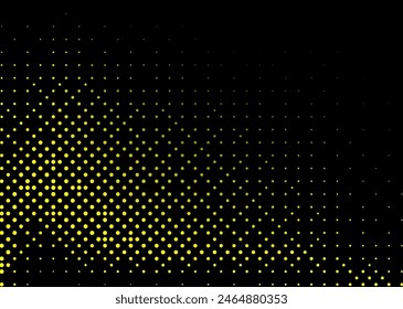 Textura de semitonos con puntos amarillos sobre fondo negro. Minimalismo, Vector. Fondo para carteles, Sitios web, tarjetas de visita, diseño de postales