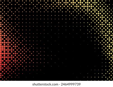 Halftone texture with yellow dots on a black background. Minimalism, vector. Background for posters, websites, business cards, postcard design