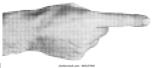 Halftone textured male hand pointing isolated on white background