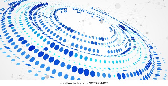 Halftone theme Vector. Science abstract background with connecting dots and lines.