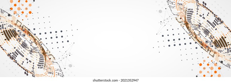 Halftone theme vector. Science abstract background with connecting dots and lines.