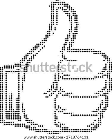 halftone thumb up icon made of small black dots on white background
