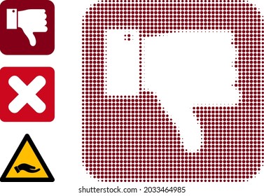 Halftone thumb negative. Dotted thumb negative made with small round elements. Vector illustration of thumb negative icon on a white background. Halftone pattern contains round points.