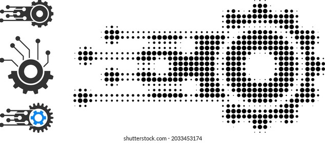 Halftone Transition Gear. Dotted Transition Gear Made With Small Circle Dots. Vector Illustration Of Transition Gear Icon On A White Background. Halftone Array Contains Circle Dots.