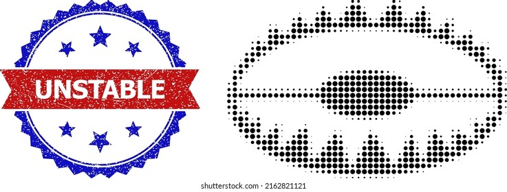 Halftone Trap Icon, And Bicolor Textured Unstable Watermark. Halftone Trap Icon Is Designed With Small Spheric Elements. Vector Watermark With Retro Bicolored Style,