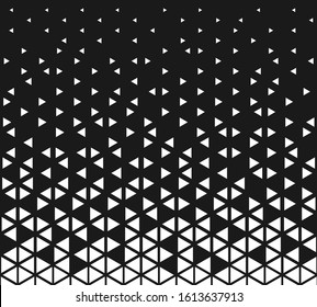 Halftone triangle abstract background. Black and white vector pattern.