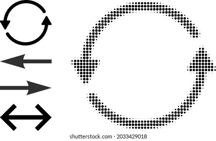 Halftone update arrows. Dotted update arrows constructed with small circle pixels. Vector illustration of update arrows icon on a white background. Halftone pattern contains circle pixels.