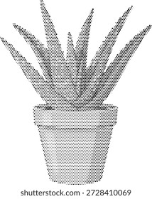Vector semitono de una planta de Aloe Vera en una maceta, que representa el cuidado natural de la piel, la medicina herbaria, la belleza orgánica y la jardinería interior.