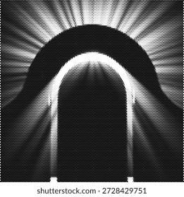 Vector semitono de un arco arquitectónico con luz brillante, que simboliza la esperanza, un nuevo comienzo, entrada espiritual y puertas históricas. Perfecto para imágenes religiosas, contenido motivacional y diseños con temas de transición.