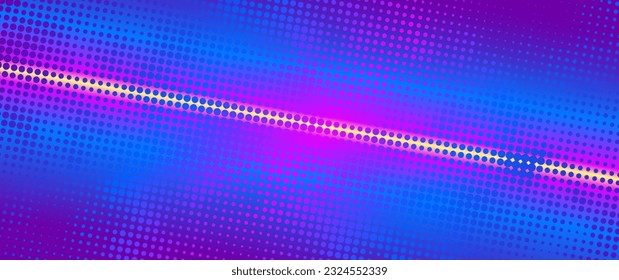 Halftone vector art background for cover design, poster, cover, banner, flyer, invitations and cards. Neon colored abstract design with blue and purple dots. Blue and pink futuristic illustration.