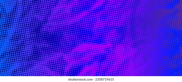 Halftone vector art background for cover design, poster, cover, banner, flyer and cards. Neon colored abstract design with blue and purple dots. Futuristic retro illustration.