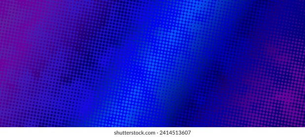 Halftone vector art background for cover design, poster, cover, banner, flyer and cards. Neon colored abstract design with blue and purple dots. Futuristic retro illustration.