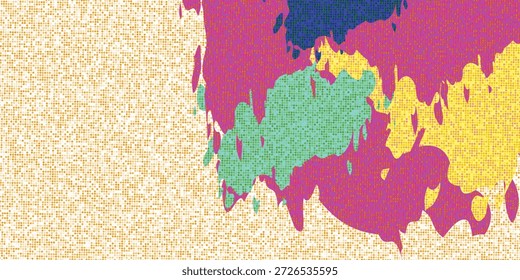 Fondo de Arte vectorial de semitono para diseños de portada, póster, Anuncio, volante y tarjeta. Diseño abstracto fluido con puntos coloridos. Ilustración retro futurista.