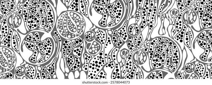 Halftone vector background abstract texture chaotic lines, particles, circles. Imitation cellular structure, information network, style of neurography. Banners technology, business, presentations