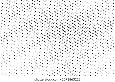 Plano de fundo de vetor de meio-tom. Padrão de meio-tom monocromático. Fundo de pontos geométricos abstratos. Textura de gradiente de quadrinhos Pop Art. Design para banner de apresentação, folheto, cartões de visita, adesivos.