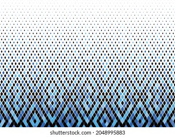 Halftone vector background.Filled with colored diamonds .Long fade out.Black and blue randomly colors.