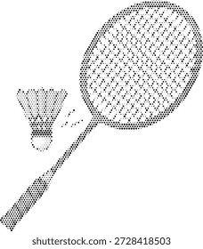 Vector semitono de una raqueta de bádminton y un volante, que representa la competencia deportiva, las aficiones atléticas y el Ocio activo.