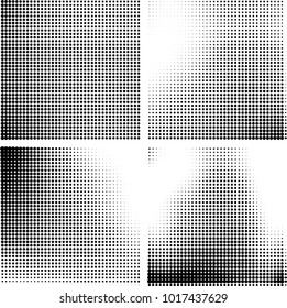 Halftone vector black white. Abstract pattern of dots on a white background. Collection of four textures for printing on business cards, labels, posters, badges and design your own