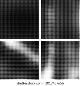Halftone vector black white. Abstract pattern of dots on a white background. Collection of four textures for printing on business cards, labels, posters, badges and design your own