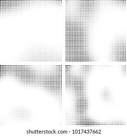 Halftone vector black white. Abstract pattern of dots on a white background. Collection of four textures for printing on business cards, labels, posters, badges and design your own