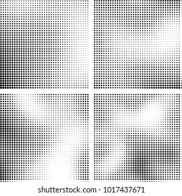 Halftone vector black white. Abstract pattern of dots on a white background. Collection of four textures for printing on business cards, labels, posters, badges and design your own