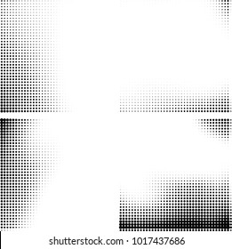 Halftone vector black white. Abstract pattern of dots on a white background. Collection of four textures for printing on business cards, labels, posters, badges and design your own