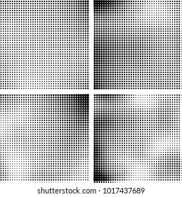 Halftone vector black white. Abstract pattern of dots on a white background. Collection of four textures for printing on business cards, labels, posters, badges and design your own