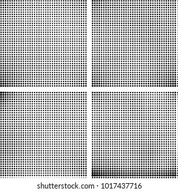 Halftone vector black white. Abstract pattern of dots on a white background. Collection of four textures for printing on business cards, labels, posters, badges and design your own