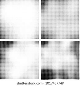 Halftone vector black white. Abstract pattern of dots on a white background. Collection of four textures for printing on business cards, labels, posters, badges and design your own