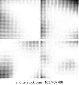 Halftone vector black white. Abstract pattern of dots on a white background. Collection of four textures for printing on business cards, labels, posters, badges and design your own