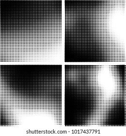 Halftone vector black white. Abstract pattern of dots on a white background. Collection of four textures for printing on business cards, labels, posters, badges and design your own