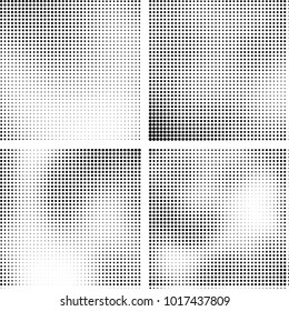 Halftone vector black white. Abstract pattern of dots on a white background. Collection of four textures for printing on business cards, labels, posters, badges and design your own