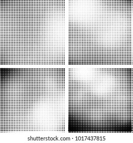 Halftone vector black white. Abstract pattern of dots on a white background. Collection of four textures for printing on business cards, labels, posters, badges and design your own
