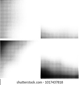 Halftone vector black white. Abstract pattern of dots on a white background. Collection of four textures for printing on business cards, labels, posters, badges and design your own