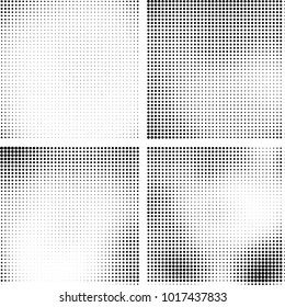 Halftone vector black white. Abstract pattern of dots on a white background. Collection of four textures for printing on business cards, labels, posters, badges and design your own