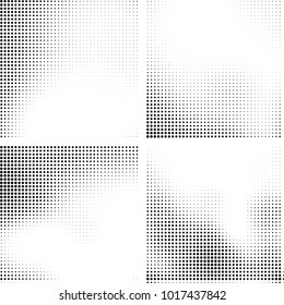 Halftone vector black white. Abstract pattern of dots on a white background. Collection of four textures for printing on business cards, labels, posters, badges and design your own