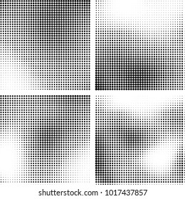 Halftone vector black white. Abstract pattern of dots on a white background. Collection of four textures for printing on business cards, labels, posters, badges and design your own