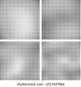 Halftone vector black white. Abstract pattern of dots on a white background. Collection of four textures for printing on business cards, labels, posters, badges and design your own