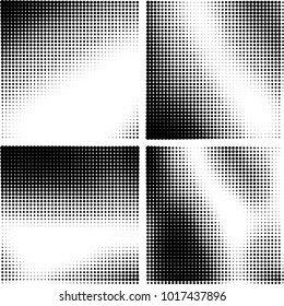 Halftone vector black white. Abstract pattern of dots on a white background. Collection of four textures for printing on business cards, labels, posters, badges and design your own
