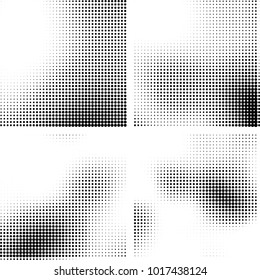 Halftone vector black white. Abstract pattern of dots on a white background. Collection of four textures for printing on business cards, labels, posters, badges and design your own