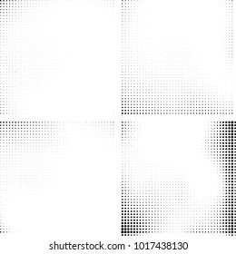 Halftone vector black white. Abstract pattern of dots on a white background. Collection of four textures for printing on business cards, labels, posters, badges and design your own