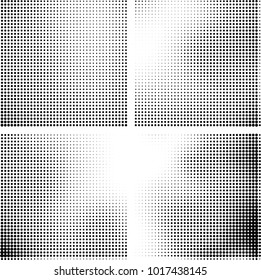 Halftone vector black white. Abstract pattern of dots on a white background. Collection of four textures for printing on business cards, labels, posters, badges and design your own