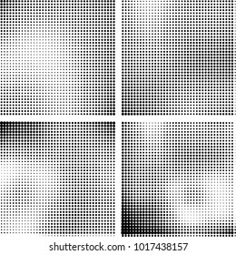 Halftone vector black white. Abstract pattern of dots on a white background. Collection of four textures for printing on business cards, labels, posters, badges and design your own