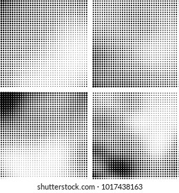 Halftone vector black white. Abstract pattern of dots on a white background. Collection of four textures for printing on business cards, labels, posters, badges and design your own