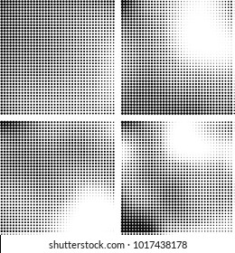 Halftone vector black white. Abstract pattern of dots on a white background. Collection of four textures for printing on business cards, labels, posters, badges and design your own