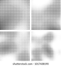 Halftone vector black white. Abstract pattern of dots on a white background. Collection of four textures for printing on business cards, labels, posters, badges and design your own