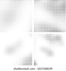 Halftone vector black white. Abstract pattern of dots on a white background. Collection of four textures for printing on business cards, labels, posters, badges and design your own