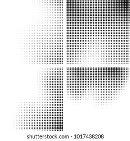 Halftone vector black white. Abstract pattern of dots on a white background. Collection of four textures for printing on business cards, labels, posters, badges and design your own
